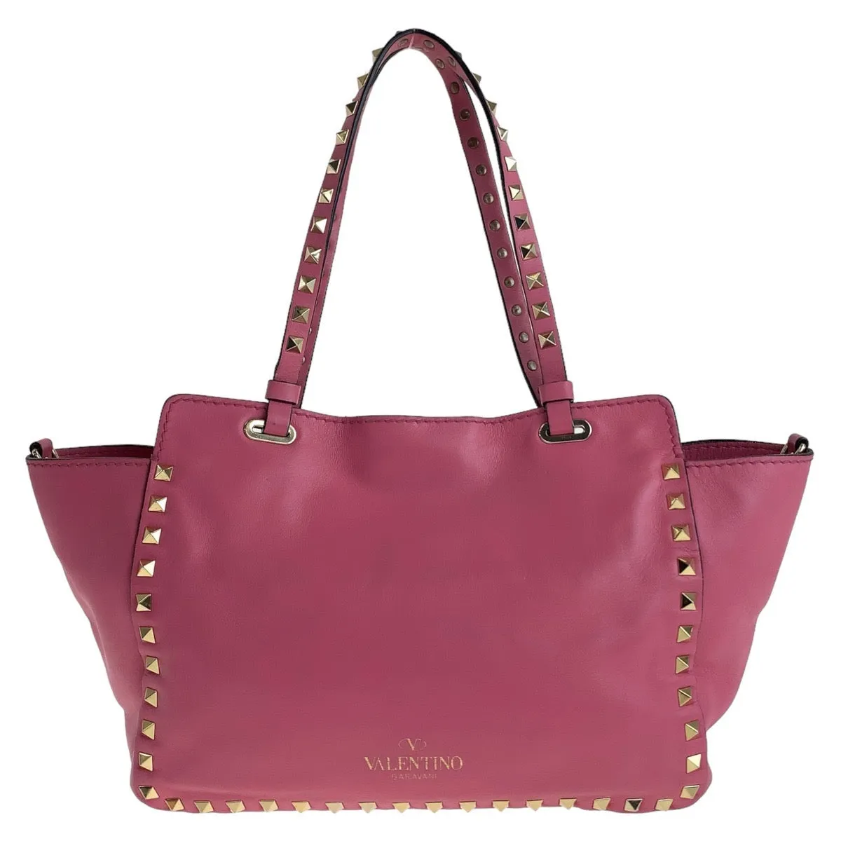 VALENTINO Handbag leather Pink Gold Metal Handbag Shoulder Bag 2way Rock studs Women Used