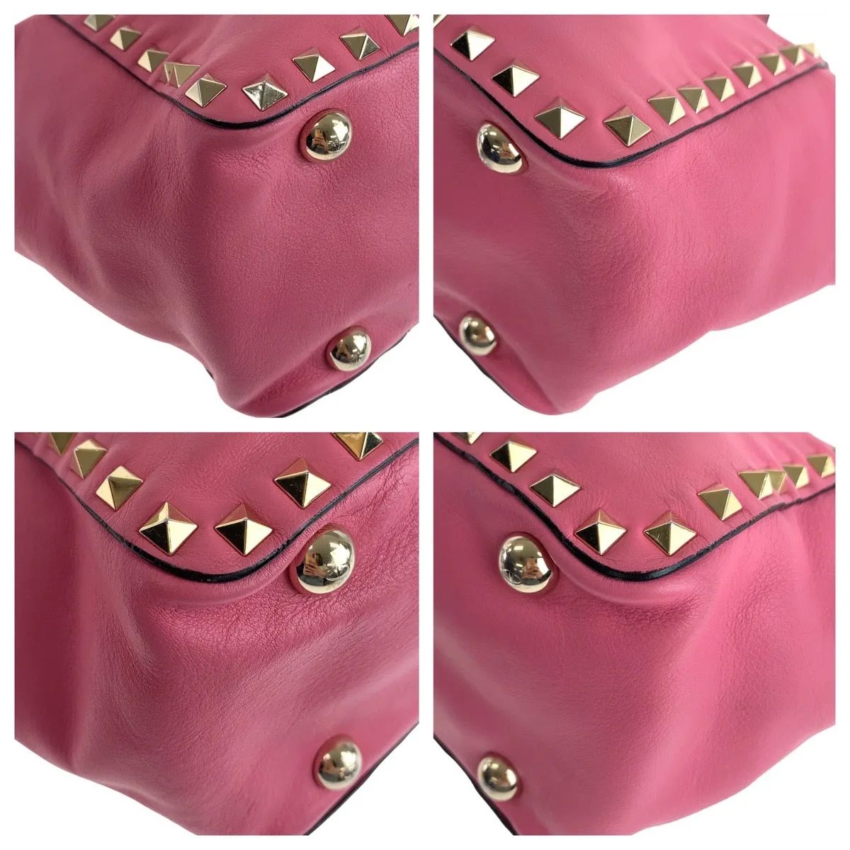 VALENTINO Handbag leather Pink Gold Metal Handbag Shoulder Bag 2way Rock studs Women Used