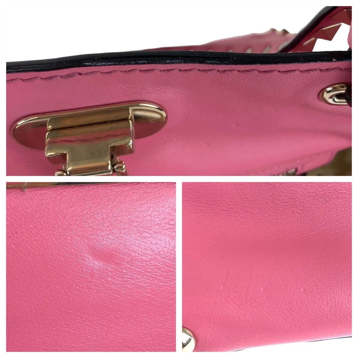 VALENTINO Handbag leather Pink Gold Metal Handbag Shoulder Bag 2way Rock studs Women Used