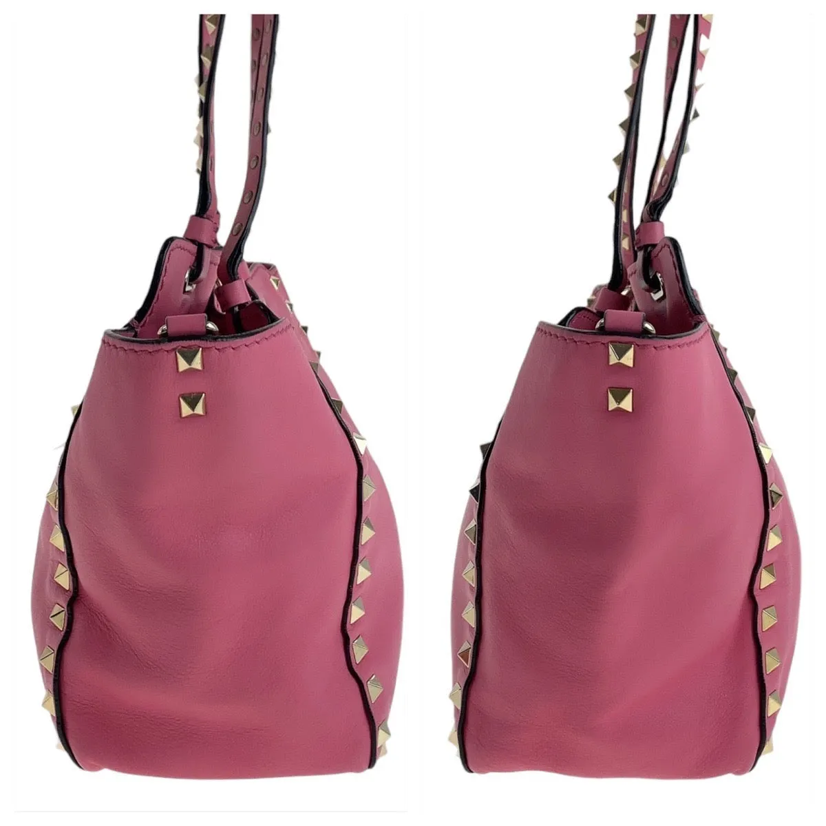 VALENTINO Handbag leather Pink Gold Metal Handbag Shoulder Bag 2way Rock studs Women Used