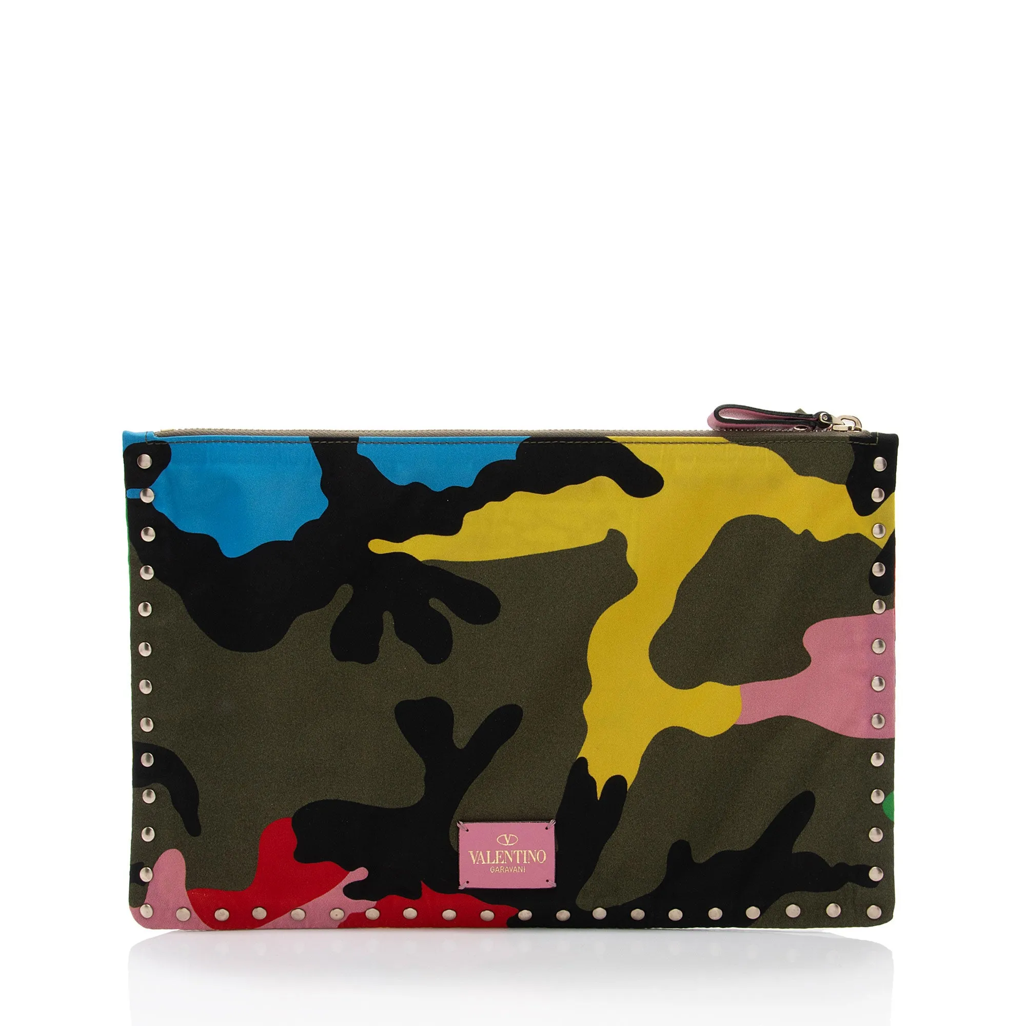 Valentino Nylon Psychedelic Camouflage Rockstud Zip Pouch
