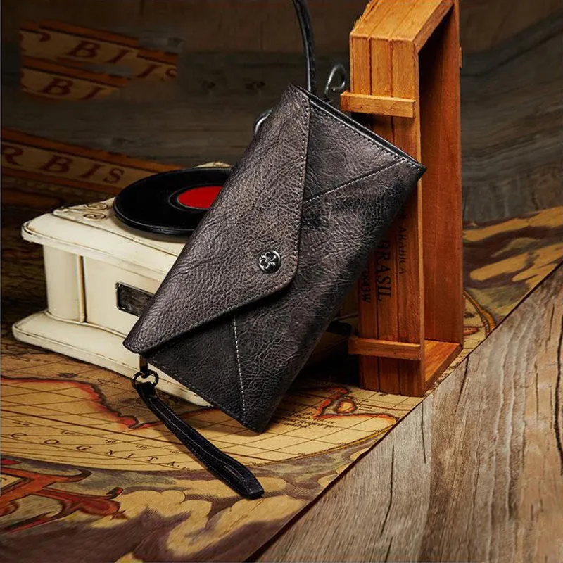 Vintage Leather Envelope Long Wallet for Women Wristlet Wallet