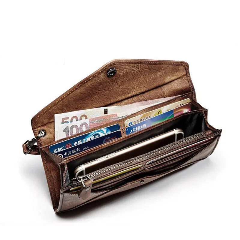 Vintage Leather Envelope Long Wallet for Women Wristlet Wallet