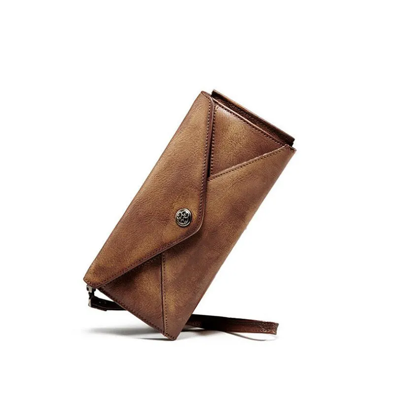 Vintage Leather Envelope Long Wallet for Women Wristlet Wallet