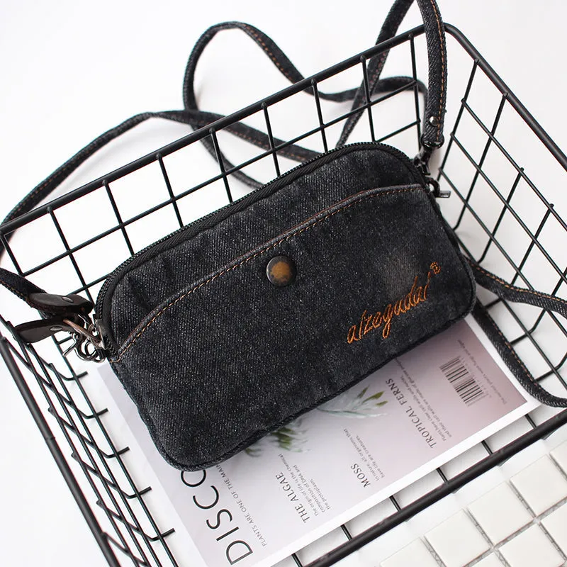 Vintage Mens Denim Wristlet Bag Denim Phone Purse with Shoulder Strap for Women