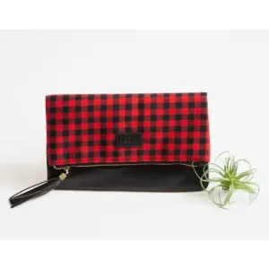 Women's Buffalo Check Foldover Clutch In Black/red