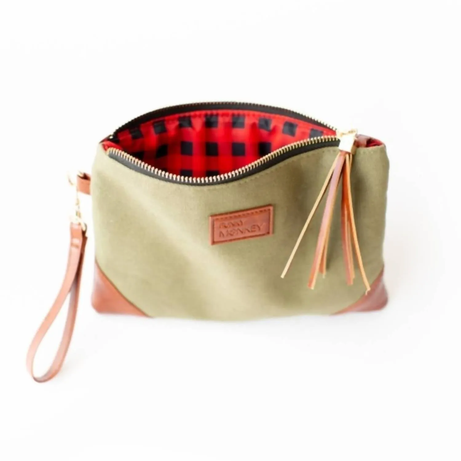 Women's Check Lined Wristlet In Army Green