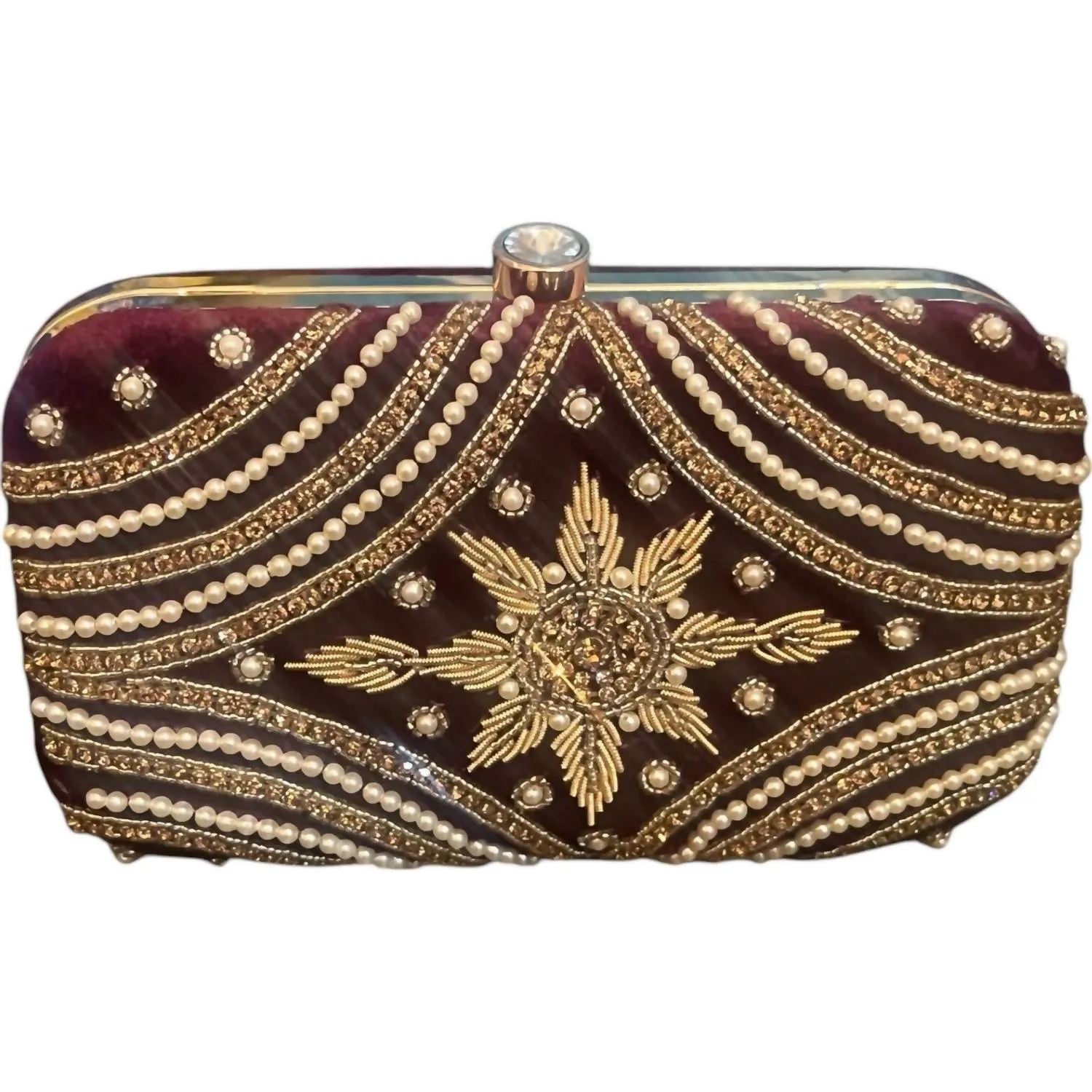 Women's Embroidered Velvet Clutch Bag In Deep Purple