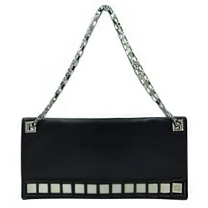 Women's Leather Mirror Embellished Clutch In Black