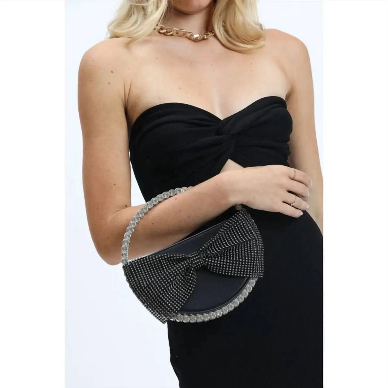Women's Lorraine Crystal Bow Evening Bag In Black