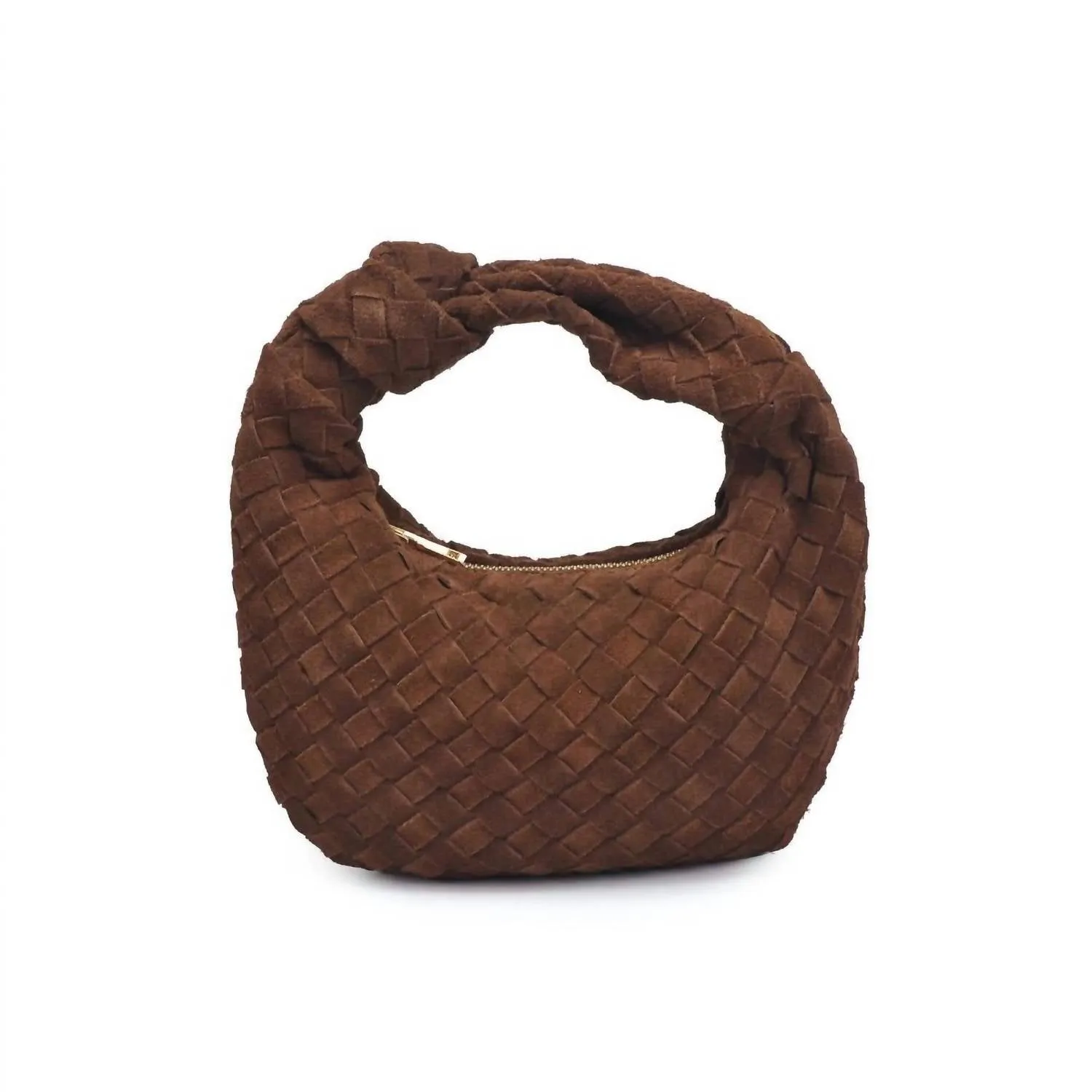 Woven Suede Leather Bag In Chocolate