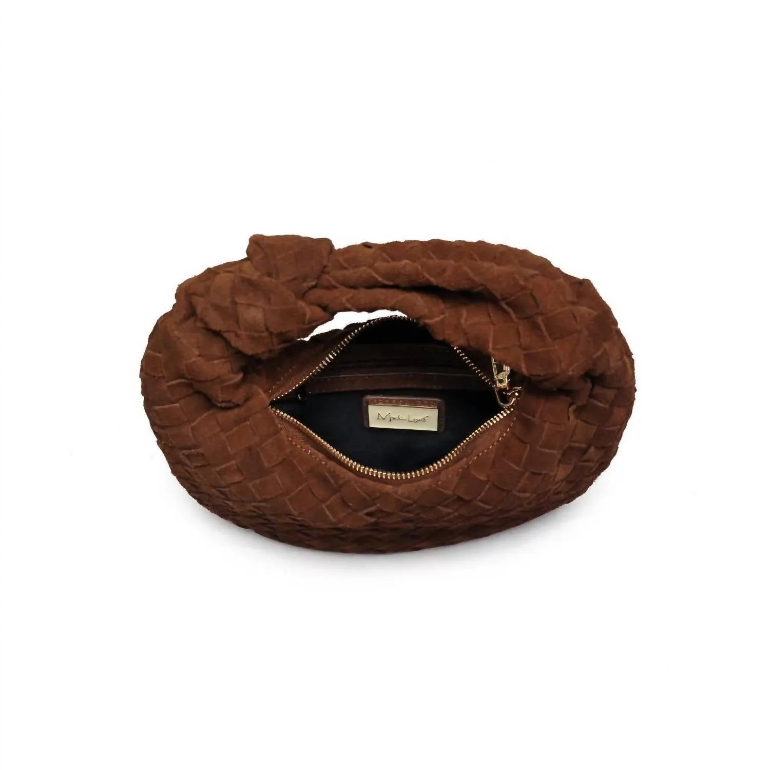 Woven Suede Leather Bag In Chocolate