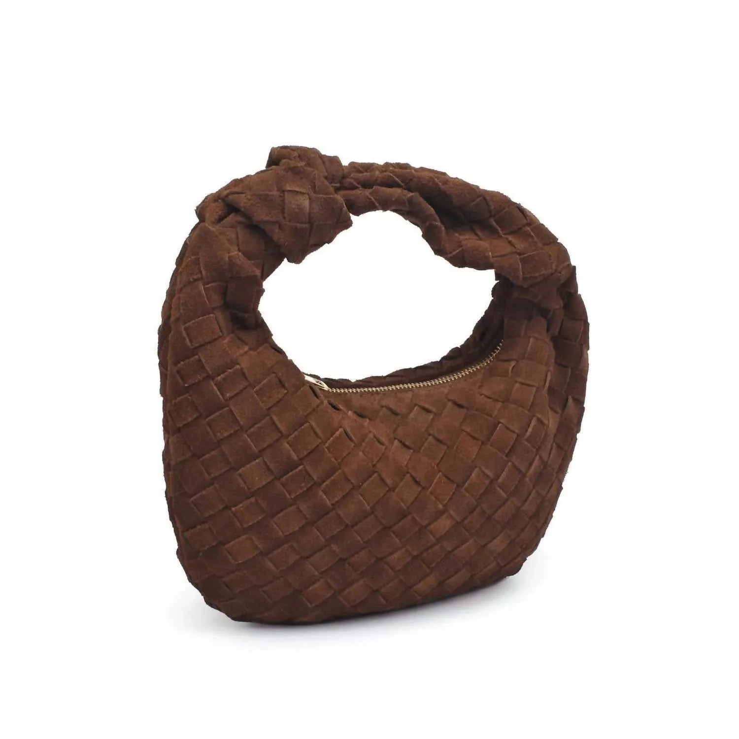 Woven Suede Leather Bag In Chocolate